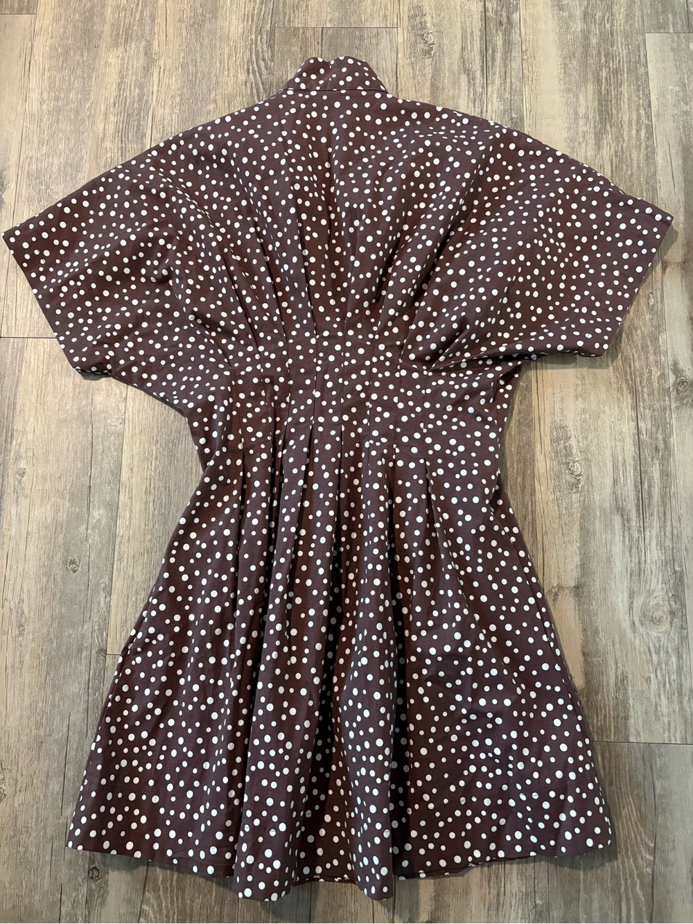 Anthropologie The Tobie Tie Neck Shirt Dress by Exquise Brown Polka Dot Size XS - Picture 3 of 13